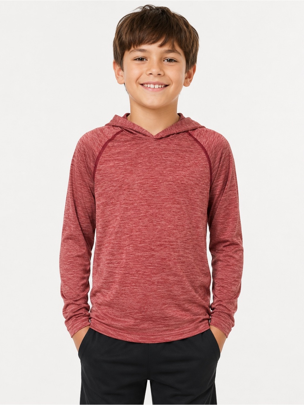 NWT Kids Hooded Long-Sleeve Top - Heathered Red